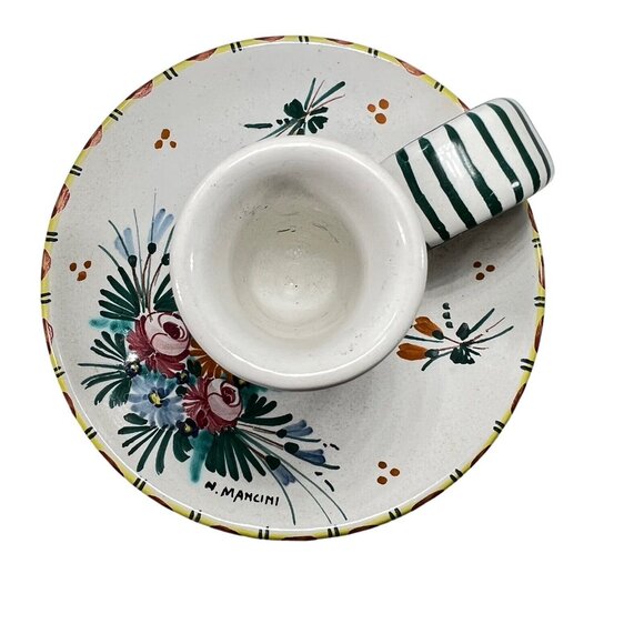 Italian Hand Painted Candle Stick Holder Pottery Ceramic Floral Signed White - Picture 2 of 9